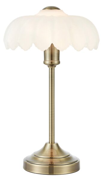 Markslöjd Lampa de masă Kurage, alamă veche/alb, sticlă, înălțime 43 cm, E27, Bronz / Alamă Veche, Camera de zi / sufragerie, Sticlă