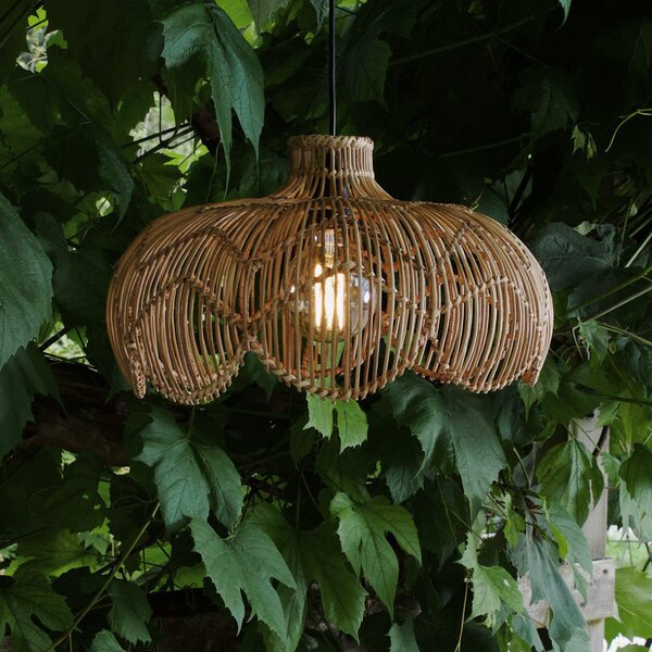PR Home Lampă suspendată pentru exterior Belle, ratan natural, Ø 43 cm, priză IP44, Lemn, Lemn