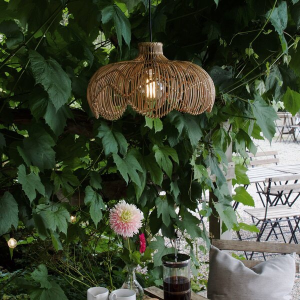 PR Home Lampă suspendată pentru exterior Belle, ratan natural, Ø 43 cm, priză IP44, Lemn, Lemn