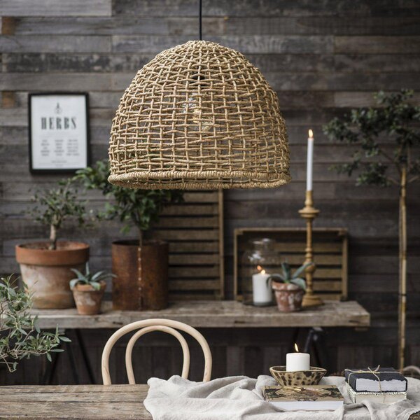 PR Home Lampă suspendată pentru exterior Cebu, Lampakanay, Ø 57 cm, ștecher, IP44, Lemn, Lemn