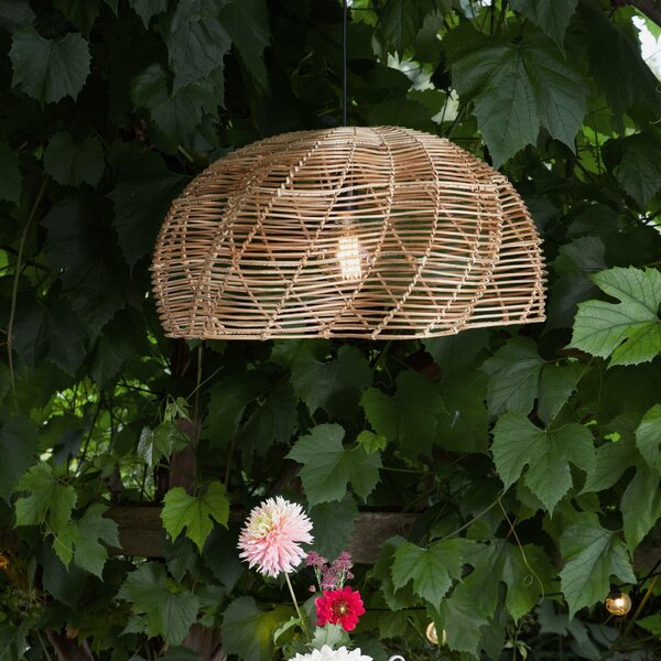 PR Home Lampă suspendată pentru exterior Mayla, ratan natural, Ø 53 cm, priză IP44, Lemn, Lemn