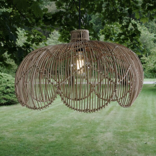 PR Home Lampă suspendată pentru exterior Belle, ratan natural, Ø 53 cm, priză IP44, Lemn, Lemn