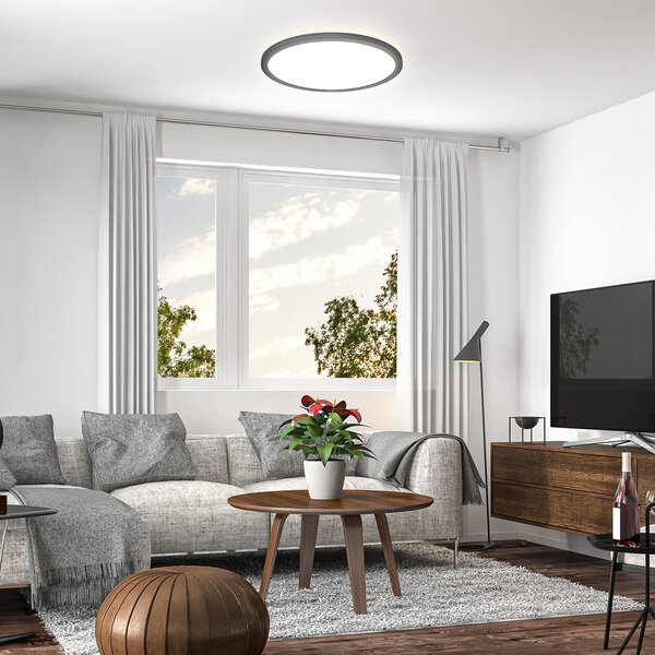 B.K. Licht Panou LED Slim telecomandă RGBW, Ø 42 cm, negru, iluminare din spate, reglabil, Negru, Studiu / Birou, Plastic