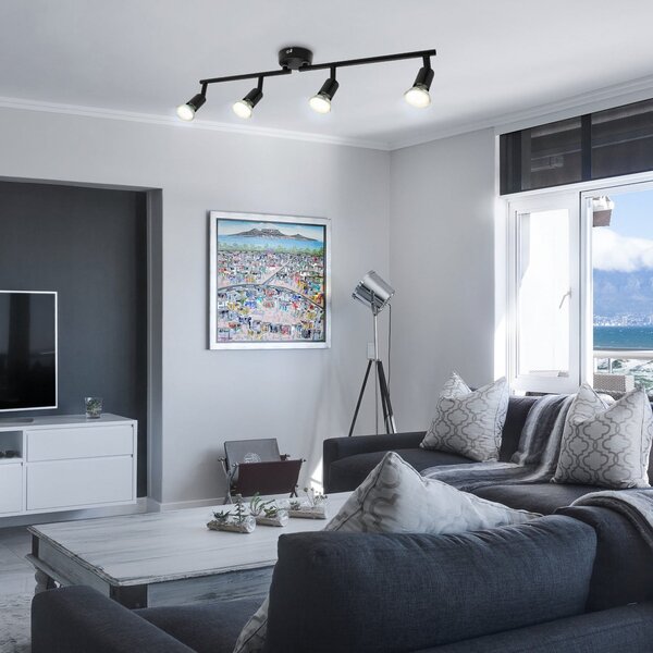 B.K. Licht Plafonieră Jade, negru, 4 becuri, GU10 LED, 3.000 K, Negru, Camera de zi / sufragerie, Metal, Modern