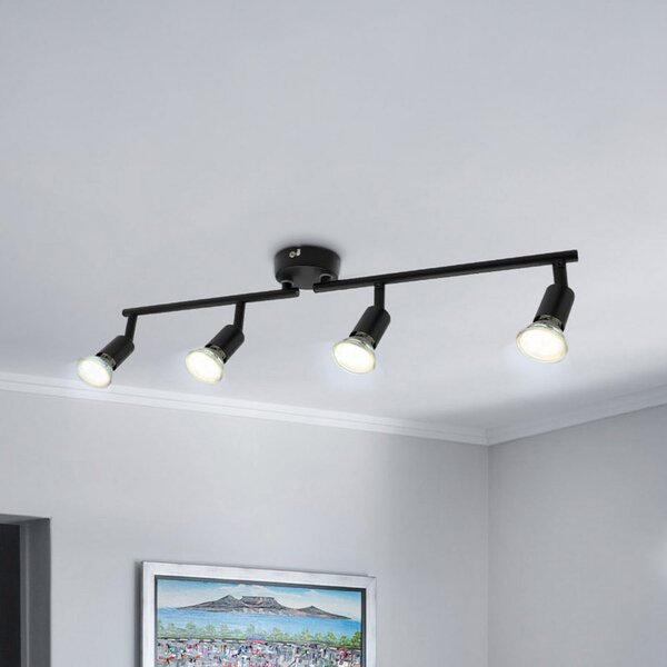 B.K. Licht Plafonieră Jade, negru, 4 becuri, GU10 LED, 3.000 K, Negru, Camera de zi / sufragerie, Metal, Modern