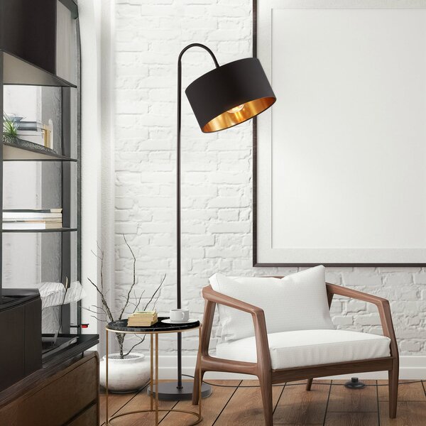 B.K. Licht Lampadar Kari, curbat, negru/auriu, textil, E27, Negru, Camera de zi / sufragerie, Țesătură / Textil, Modern