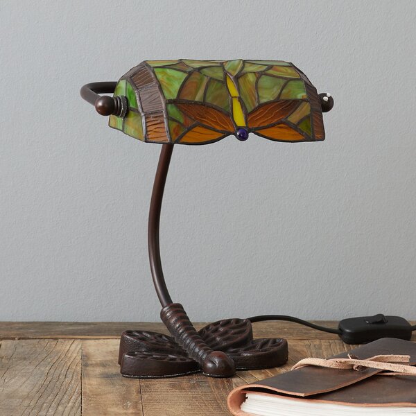 Artistar DRAGONFLY lampă de masă magnifică, lucrată manual, Verde, Camera de zi / sufragerie, Sticlă, Tiffany
