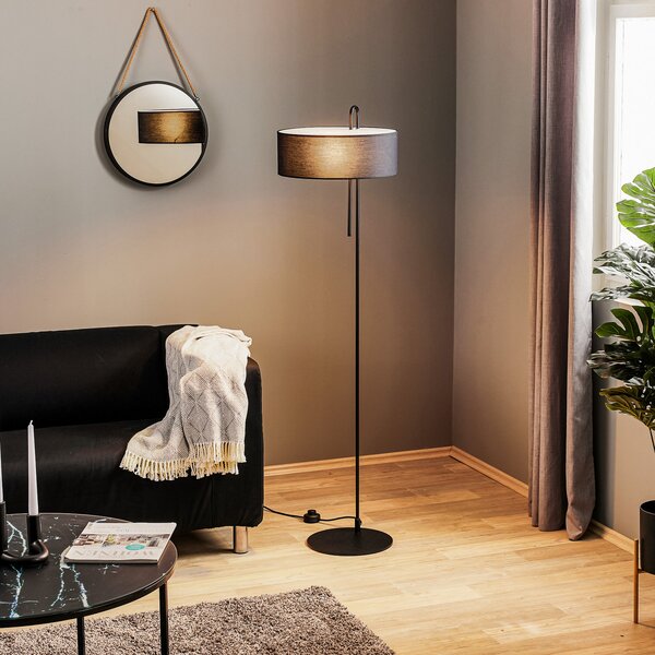 ACB ILUMINACIÓN Lampă de podea din material textil Clip, negru, înălțime 150 cm, Negru, Camera de zi / sufragerie, Țesătură / Textil, Modern