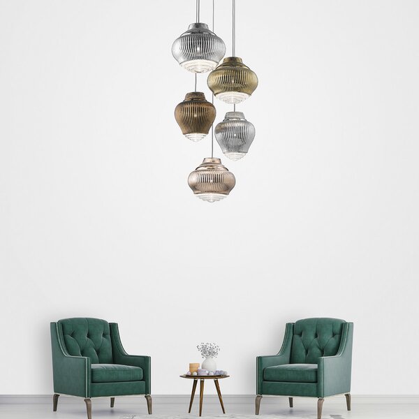 AILATI Bonnie lampă suspendată 130 cm argintiu metalic, reglabil, Metalic, Camera de zi / sufragerie, Sticlă, Modern