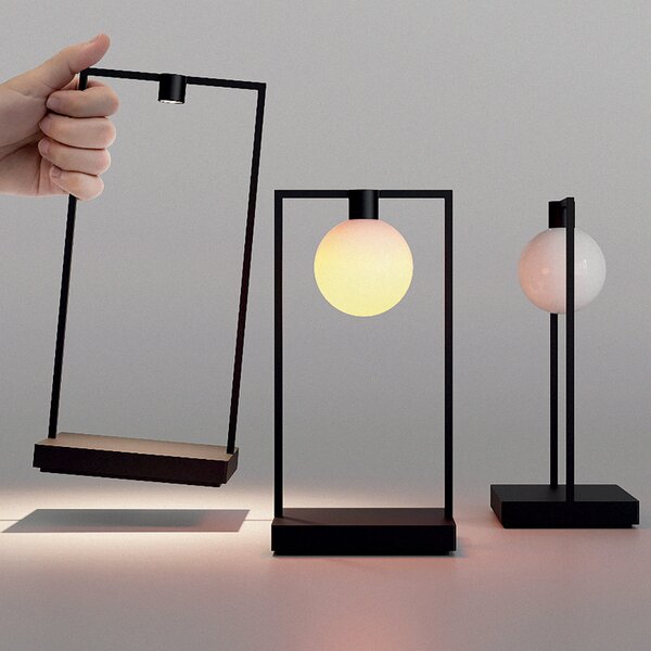 Artemide Lampă de masă Curiosity 36 cu abajur din sticlă, reglabil, Negru, Camera de zi / sufragerie, Metal, Design