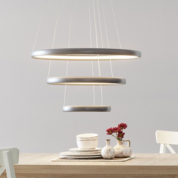 Aluminor Trinity lampă suspendată LED din aluminiu, argint, Metalic, Camera de zi / sufragerie, Metal, Modern