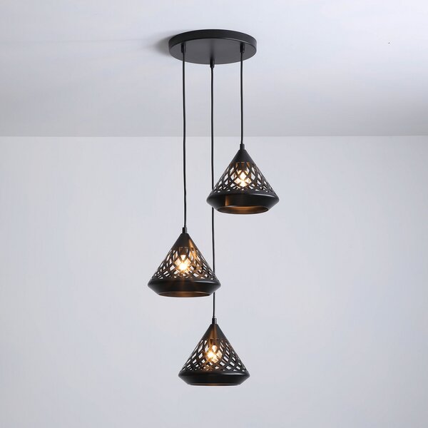 Aluminor Cone lampă suspendată, trei surse, reglabil, Negru, Camera de zi / sufragerie, Metal, Marocan / Oriental