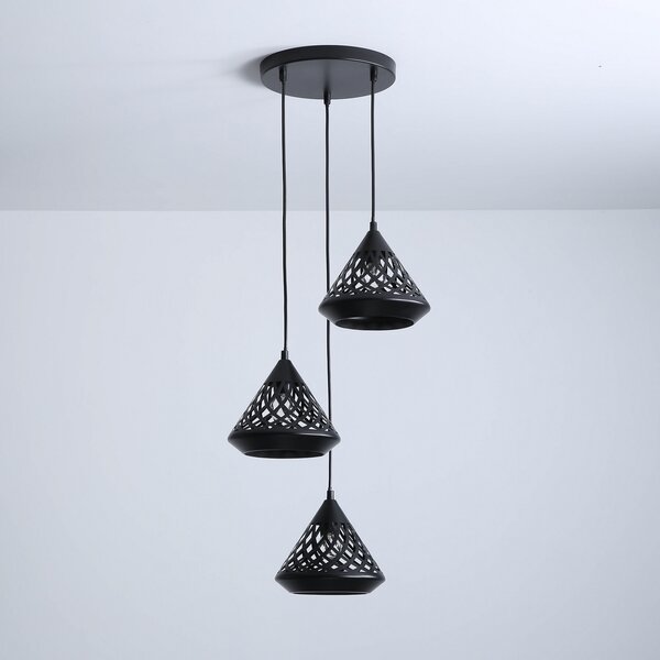 Aluminor Cone lampă suspendată, trei surse, reglabil, Negru, Camera de zi / sufragerie, Metal, Marocan / Oriental