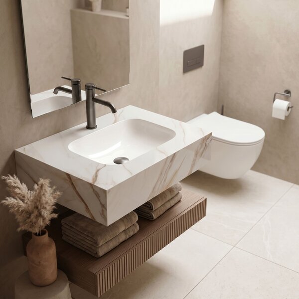 Lavoar suspendat REA Aresa Grey Gold 70