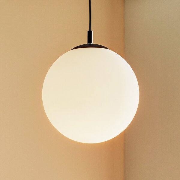 ALDEX Lampă suspendată 562, sticlă mată, capac/baldachin negru, reglabil, Alb, Camera de zi / sufragerie, Sticlă, Modern, glob