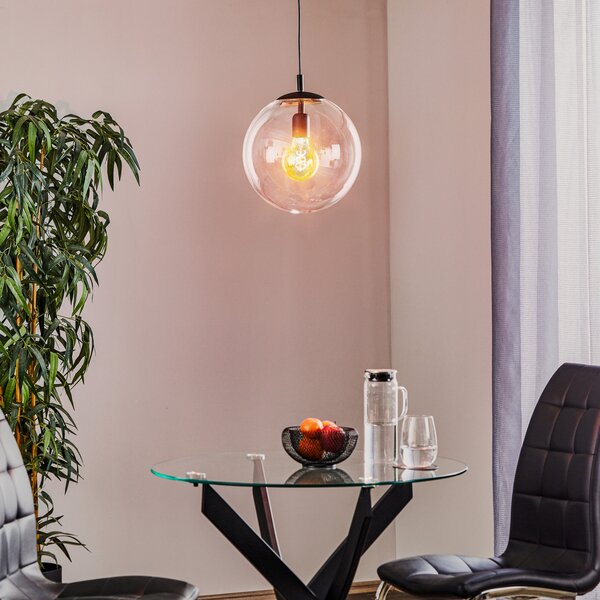 ALDEX Lampă suspendată 562, sticlă transparentă, capac/baldachin negru, reglabil, Transparent, Camera de zi / sufragerie, Sticlă, Modern, glob