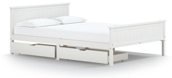 Cadru de pat cu 2 sertare, alb, 160x200 cm, lemn masiv pin