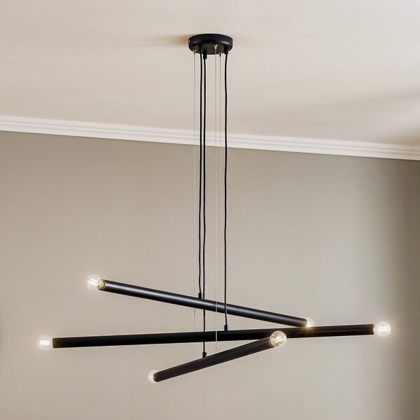 ALDEX Lampă suspendată Tubo, negru, 6 becuri, reglabil, Negru, Camera de zi / sufragerie, Metal, Modern