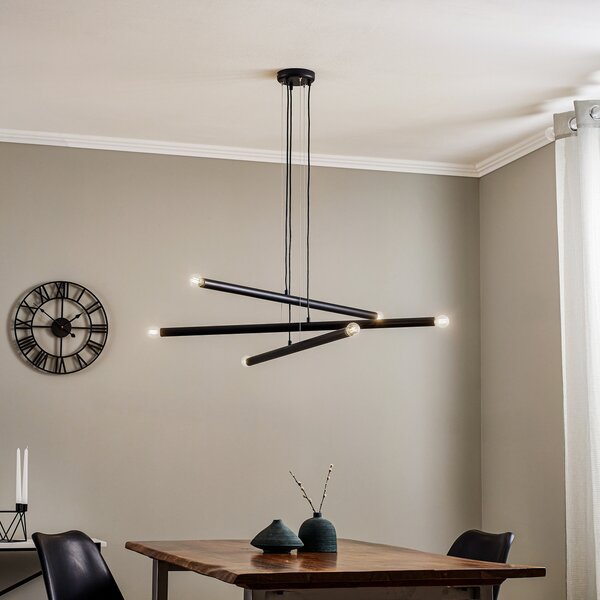 ALDEX Lampă suspendată Tubo, negru, 6 becuri, reglabil, Negru, Camera de zi / sufragerie, Metal, Modern