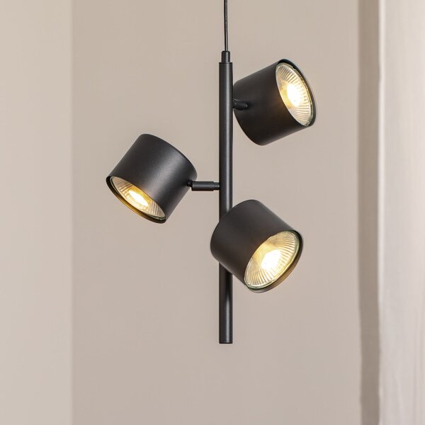 ALDEX Lampă suspendată 1047E, 3 becuri, negru, reglabil, Negru, Camera de zi / sufragerie, Metal, Modern