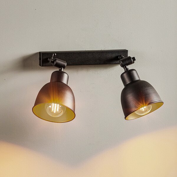 Euluna Aplică de perete Emoti, 2 becuri, negru, reglabil, Negru, Camera de zi / sufragerie, Metal, Design industrial