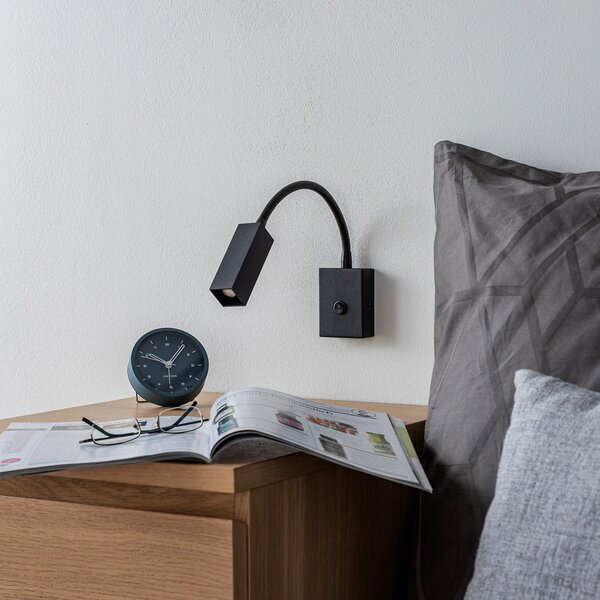 Argon Aplică de perete Raisio, braț flexibil, negru, reglabil, Negru, Camera de zi / sufragerie, Metal, Modern, Lumină de lectură