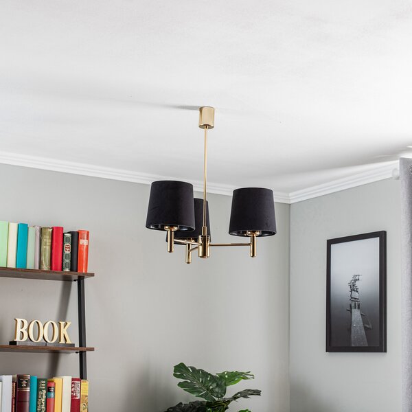 Argon Candelabru Polo, 3 becuri, negru/alamă închisă, reglabil, Negru, Camera de zi / sufragerie, Țesătură / Textil