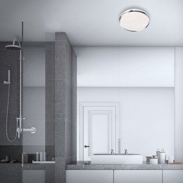 Briloner Plafonieră cu LED Acorus, IP44, decor stea, Ø 28 cm, Baie, Plastic, Modern