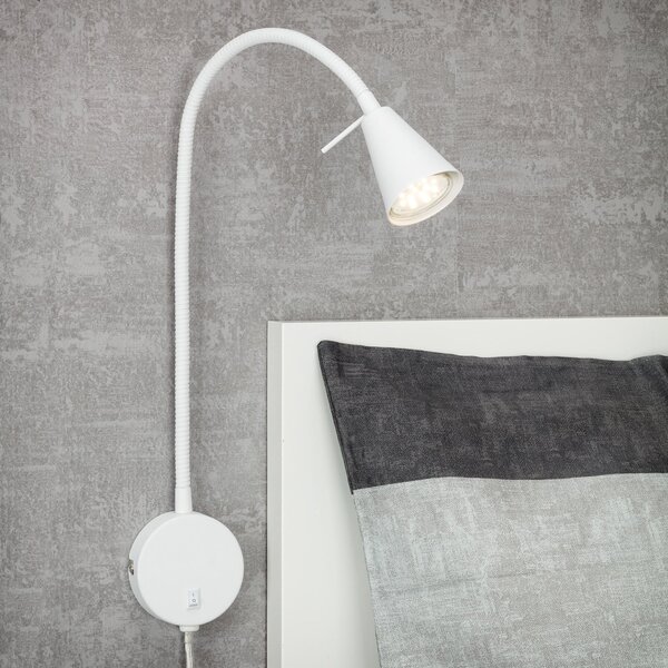 Briloner Aplică de perete LED Tusa, alb, metal, 45 cm, braț flexibil, Alb, dormitor, Metal, Modern