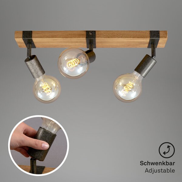 Briloner Plafonieră Wood Basic, cu trei becuri, reglabil, Lemn, Camera de zi / sufragerie, Lemn