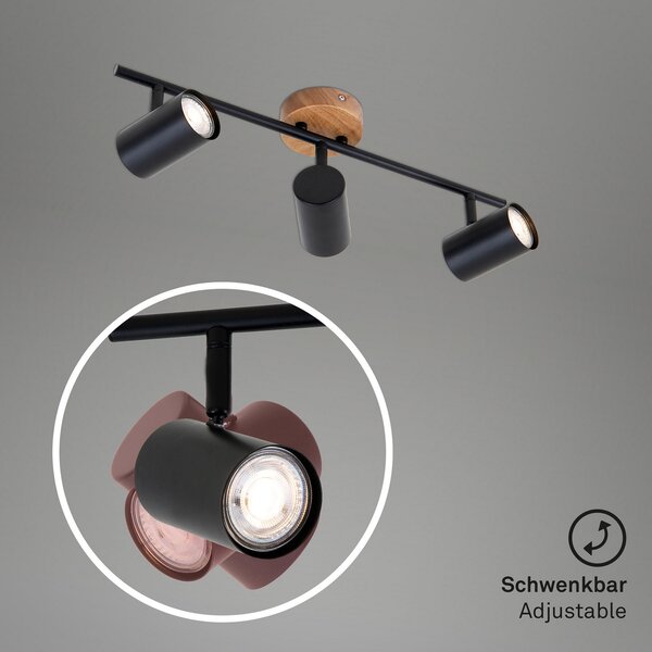 Briloner Wood & Style 2920 Spot de plafon, trei becuri, reglabil, Negru, Camera de zi / sufragerie, Metal, Modern