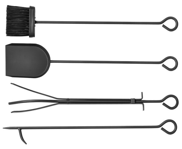 Outsunny Caseta pentru Lemne cu Set Unelte pentru Semineu in Otel Negru 40 x 30 x 74.5 cm