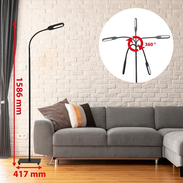 Briloner Lampă de podea cu LED Office Step, reglabilă, negru, reglabil, Negru, Camera de zi / sufragerie, Metal, Modern, Lumină de lectură