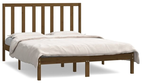Cadru de pat dublu, maro miere, 135x190 cm, lemn masiv de pin