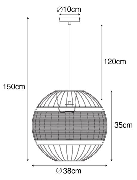 Lampă suspendată orientală neagră cu ratan 38 cm - Emir