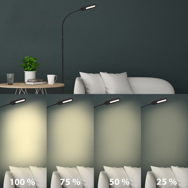 Briloner Lampă de podea cu LED Office Step, reglabilă, negru, reglabil, Negru, Camera de zi / sufragerie, Metal, Modern, Lumină de lectură