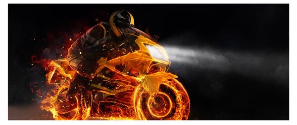Tablou - Motociclist cu flăcări (120x50 cm)