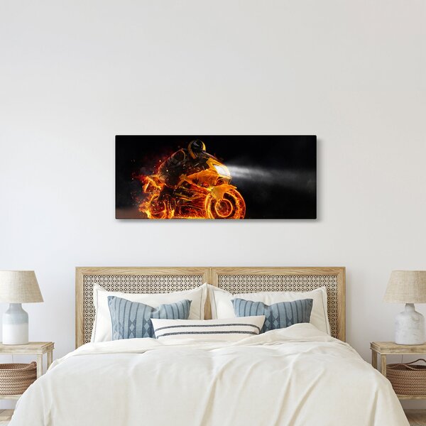 Tablou - Motociclist cu flăcări (120x50 cm)