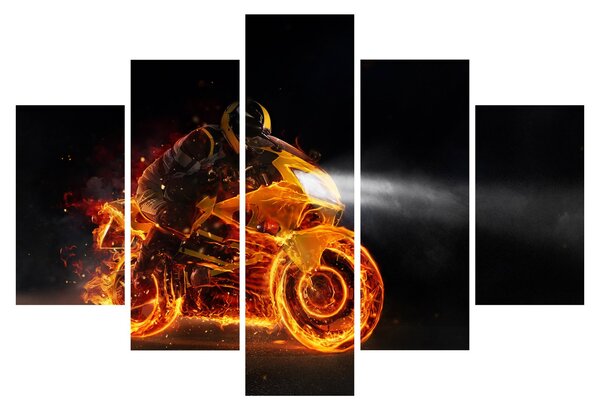 Tablou - Motociclist cu flăcări (150x105 cm)