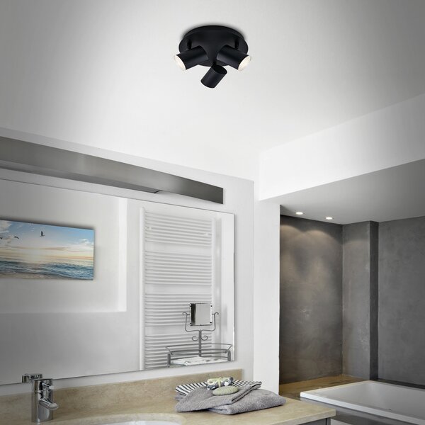 Briloner Banyo Splash spot de plafon GU10 IP44 rotund 3s., reglabil, Negru, Camera de zi / sufragerie, Metal, Modern, Plafon rotund direct