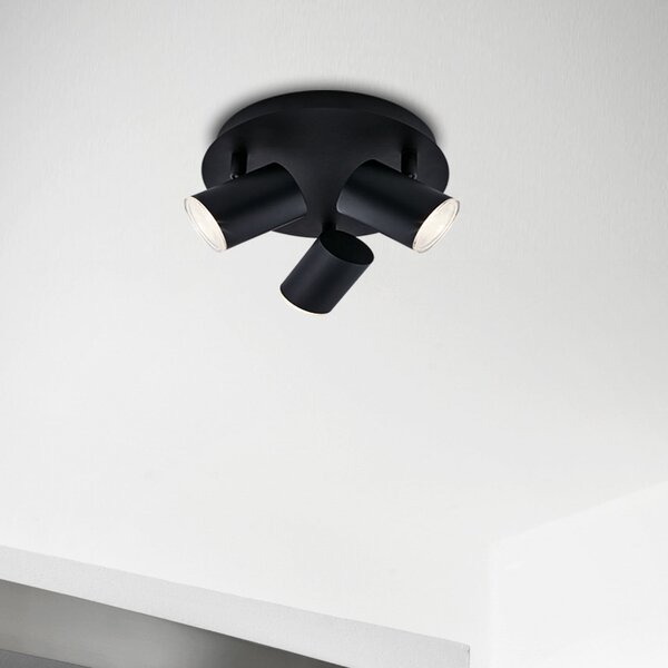 Briloner Banyo Splash spot de plafon GU10 IP44 rotund 3s., reglabil, Negru, Camera de zi / sufragerie, Metal, Modern, Plafon rotund direct