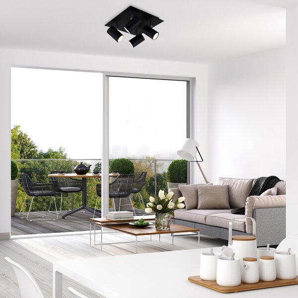 Briloner 2857-045 plafonieră, pivotantă, patru surse, negru, reglabil, Negru, Camera de zi / sufragerie, Metal, Modern