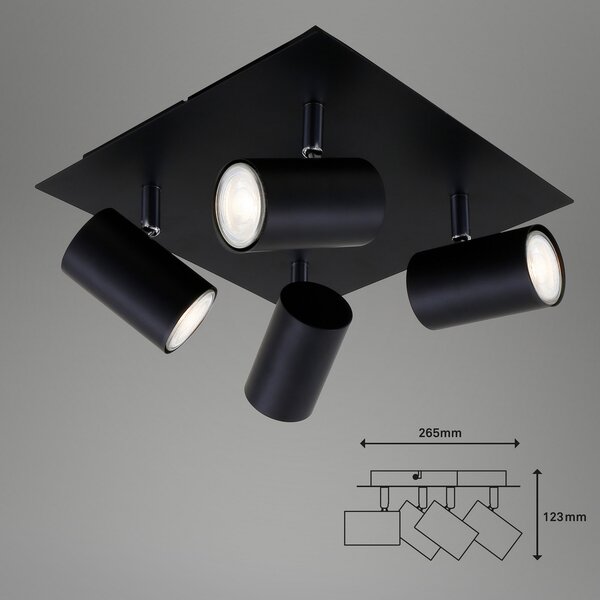 Briloner 2857-045 plafonieră, pivotantă, patru surse, negru, reglabil, Negru, Camera de zi / sufragerie, Metal, Modern