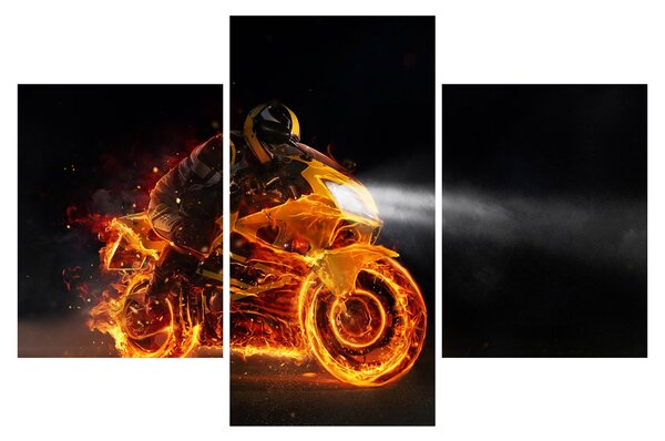 Tablou - Motociclist cu flăcări (90x60 cm)