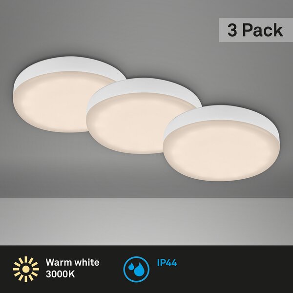 Briloner Plat proiector încastrat LED, alb set de 3, 3.000K, Alb, Baie, Plastic, Modern