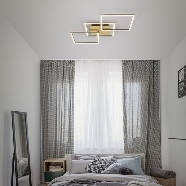 Briloner Plafonieră LED Frame, aurie, dimabila, 3 becuri, reglabil, Auriu / Alamă, Camera de zi / sufragerie, Metal, Modern, Plafon cu flacără multiplă