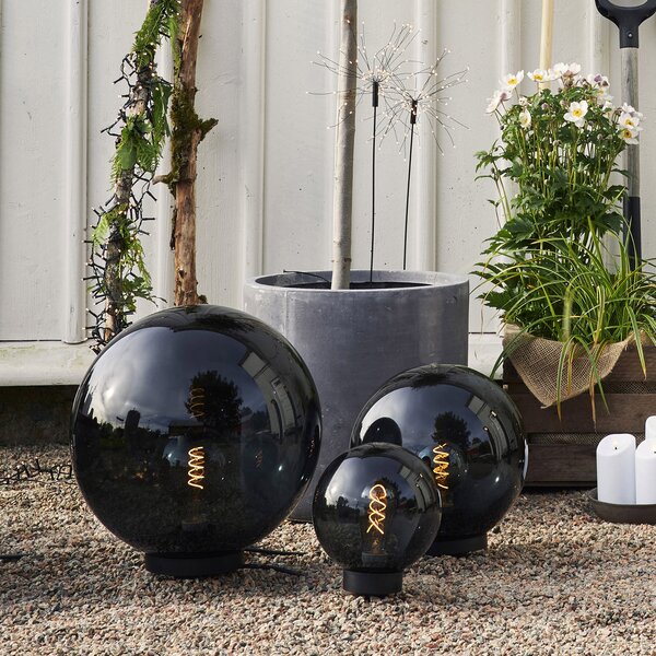 STAR TRADING Glob decorativ exterior Orby negru, Ø 20 cm, Negru, Plastic
