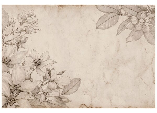Tapet ilustrații florale vintage pe fundal bej
