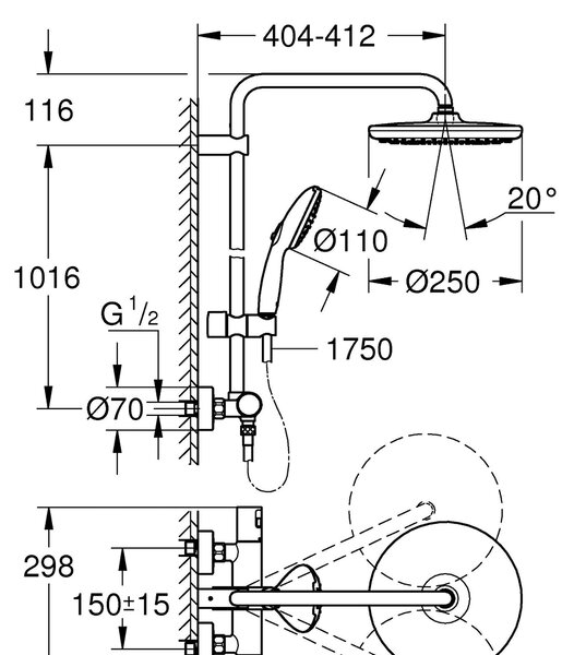 Grohe Vitalio Start System set de duș perete cu termostat cu duș de ploaie crom 26677001