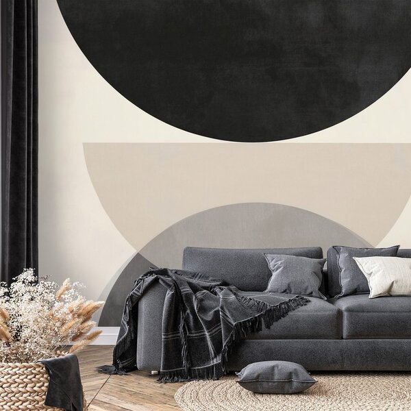 Tapet semicercuri geometrice alb-negru
